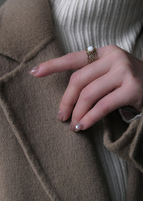 安地斯白玉蕾絲戒