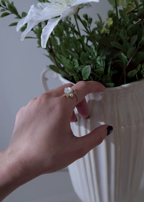 白色櫻花珍珠戒
