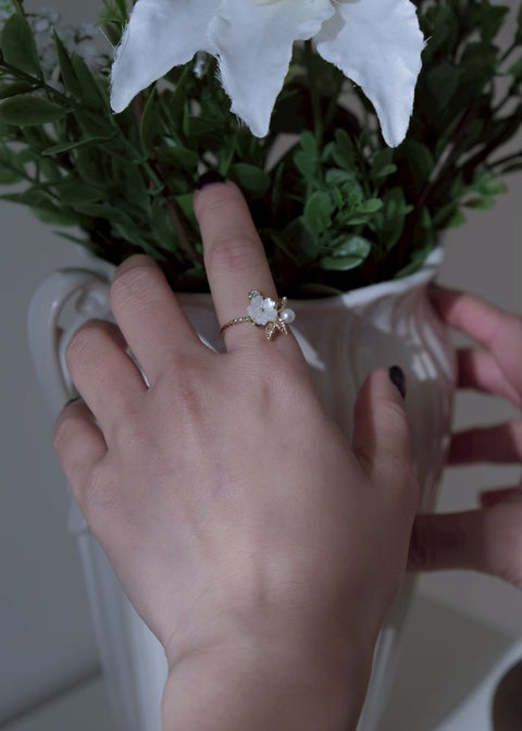 白色櫻花珍珠戒