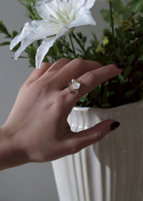 白色櫻花珍珠戒