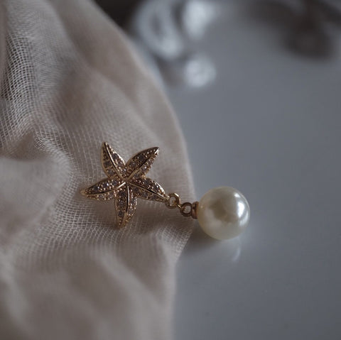 糖霜海星珍珠耳環