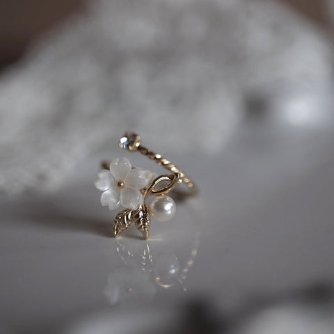 白色櫻花珍珠戒