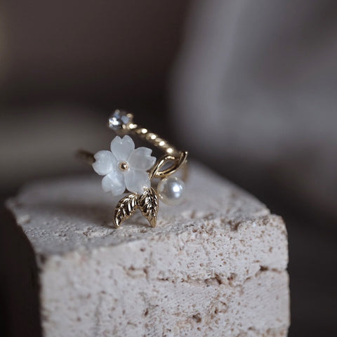 白色櫻花珍珠戒