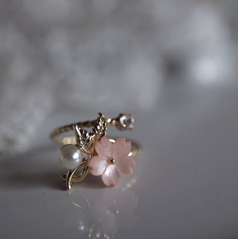 粉紅櫻花珍珠戒
