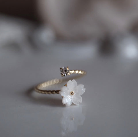 白色櫻花小鑽雙層戒