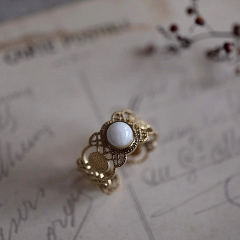 安地斯白玉蕾絲戒