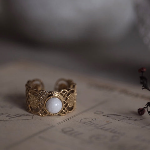 安地斯白玉蕾絲戒