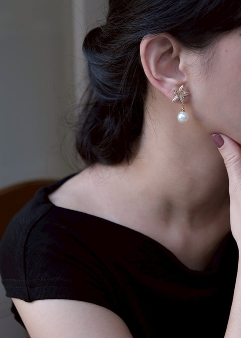 糖霜海星珍珠耳環