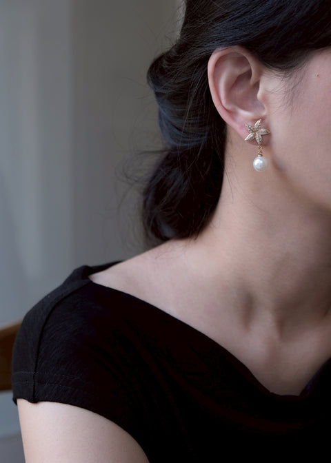 糖霜海星珍珠耳環