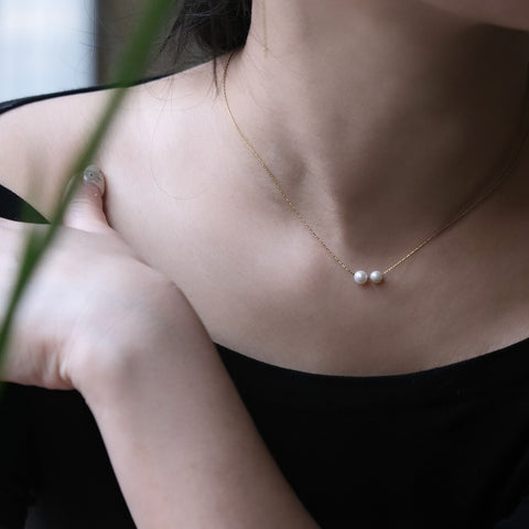 鈦鋼雙珍珠鎖骨鏈