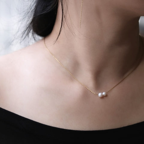 鈦鋼雙珍珠鎖骨鏈