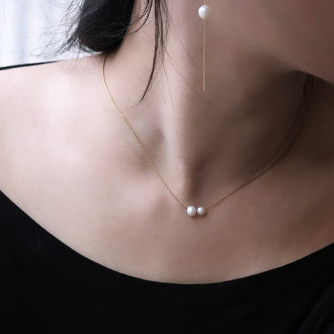 鈦鋼雙珍珠鎖骨鏈