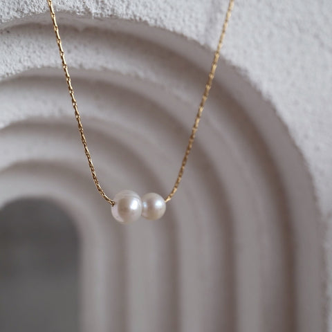 鈦鋼雙珍珠鎖骨鏈