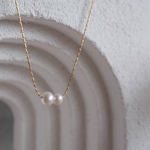 鈦鋼雙珍珠鎖骨鏈