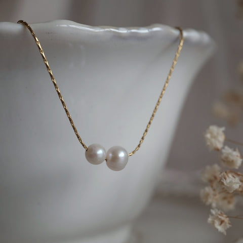 鈦鋼雙珍珠鎖骨鏈