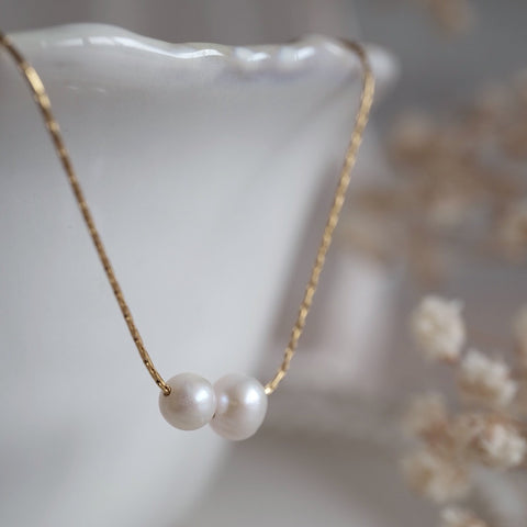 鈦鋼雙珍珠鎖骨鏈