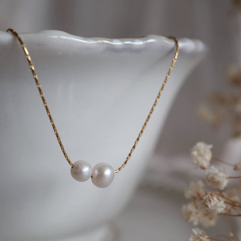 鈦鋼雙珍珠鎖骨鏈