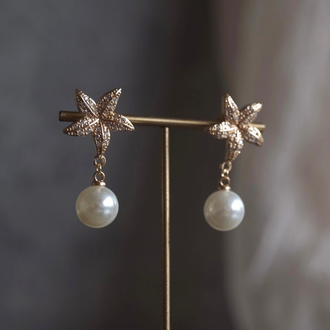 糖霜海星珍珠耳環
