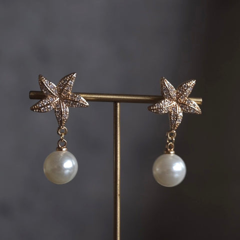 糖霜海星珍珠耳環