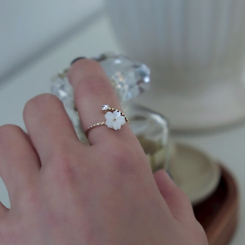 白色櫻花小鑽雙層戒