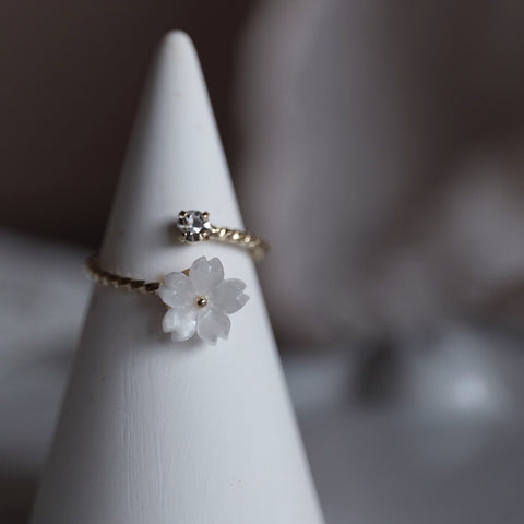 白色櫻花小鑽雙層戒