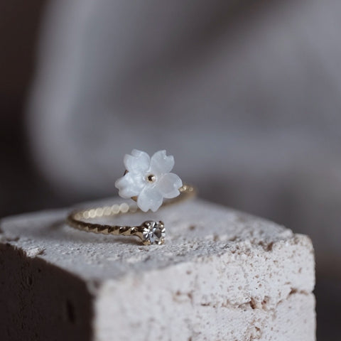 白色櫻花小鑽雙層戒