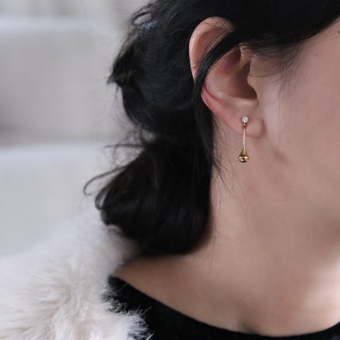 精緻小鑽金色水滴耳環