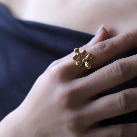 金色立體花朵開口戒