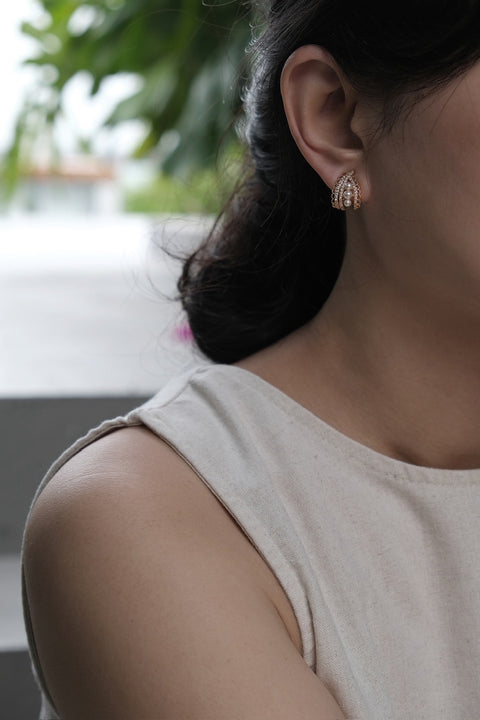 金色蕾絲珍珠耳環