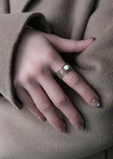 安地斯白玉蕾絲戒