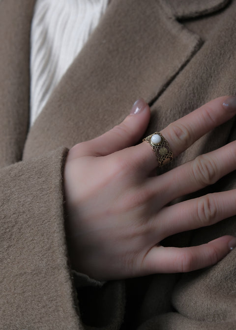 安地斯白玉蕾絲戒