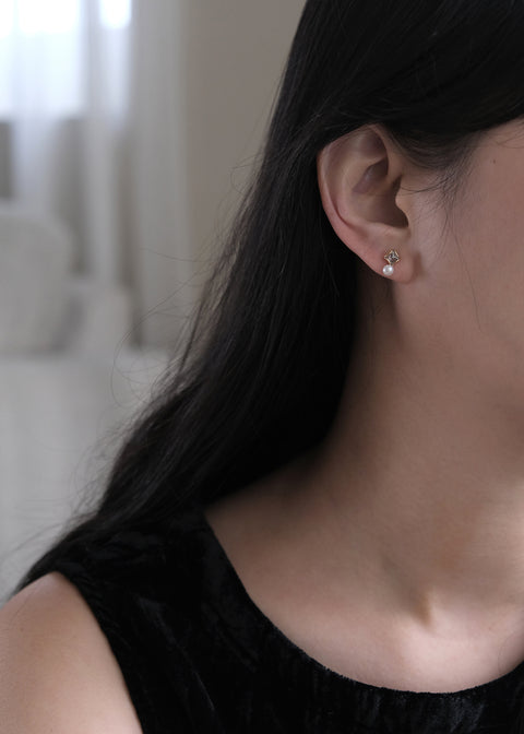 菱形天然小珍珠耳環