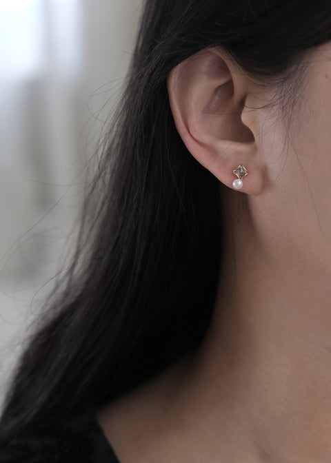 菱形天然小珍珠耳環