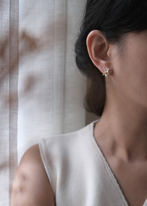 粉紅櫻花珍珠耳環