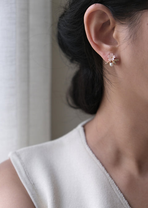 粉紅櫻花珍珠耳環