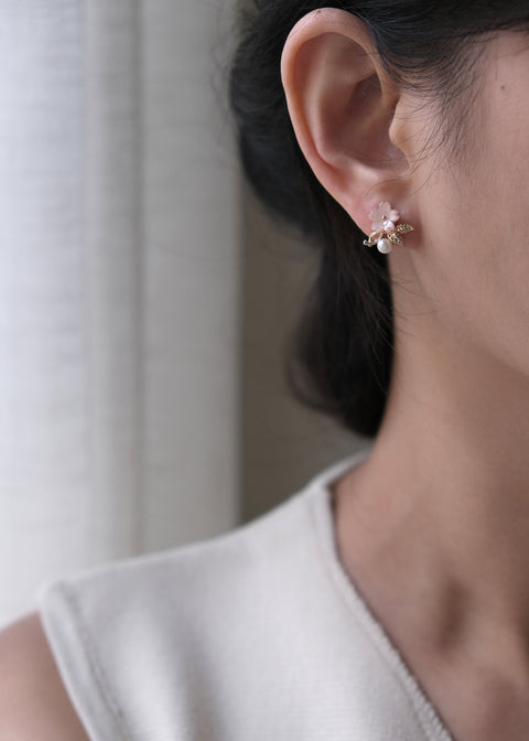 粉紅櫻花珍珠耳環