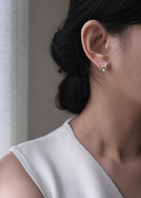 粉紅櫻花珍珠耳環