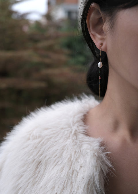 彩色流光珍珠耳環