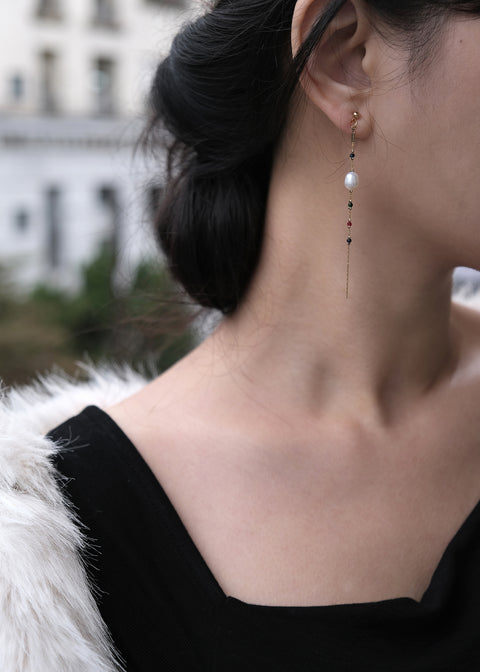 彩色流光珍珠耳環