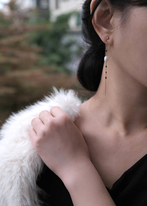 彩色流光珍珠耳環