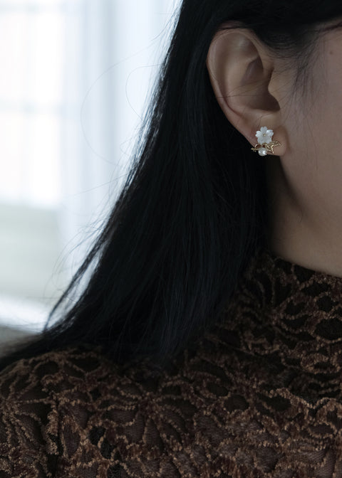 白櫻花珍珠耳環