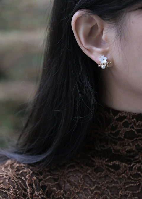 白櫻花珍珠耳環