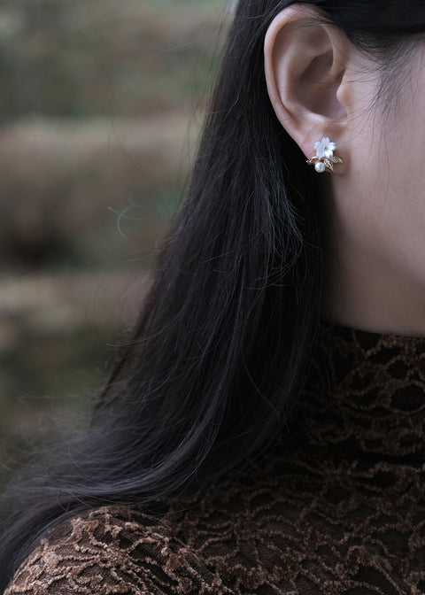 白櫻花珍珠耳環