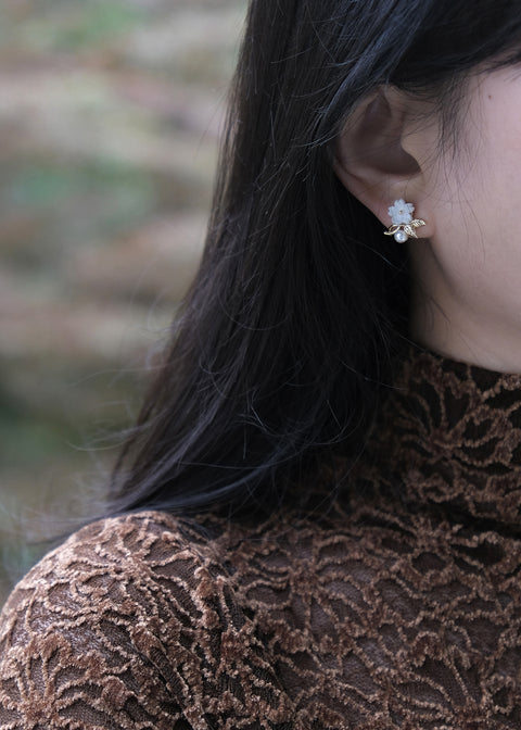 白櫻花珍珠耳環