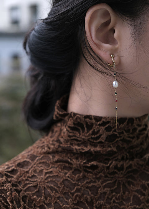 彩色流光珍珠耳環