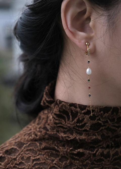 彩色流光珍珠耳環