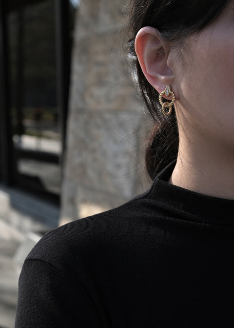 小鑽麻花雙圈耳環