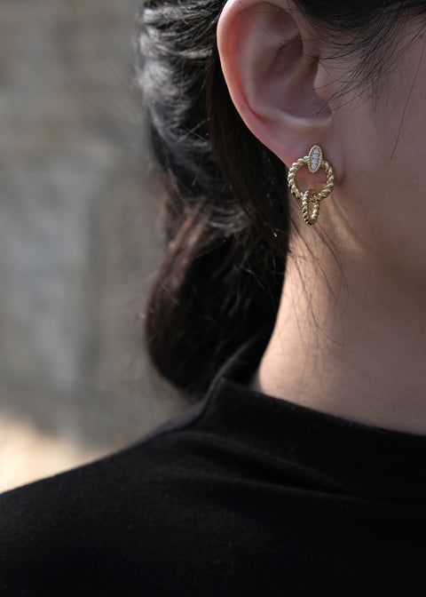 小鑽麻花雙圈耳環