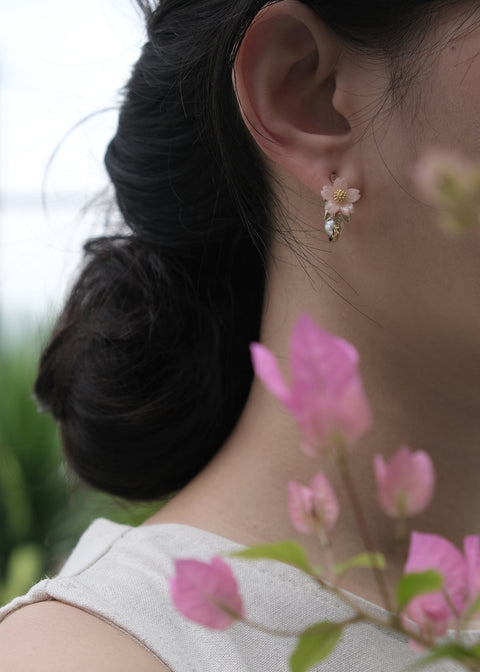 粉櫻珍珠C型耳環