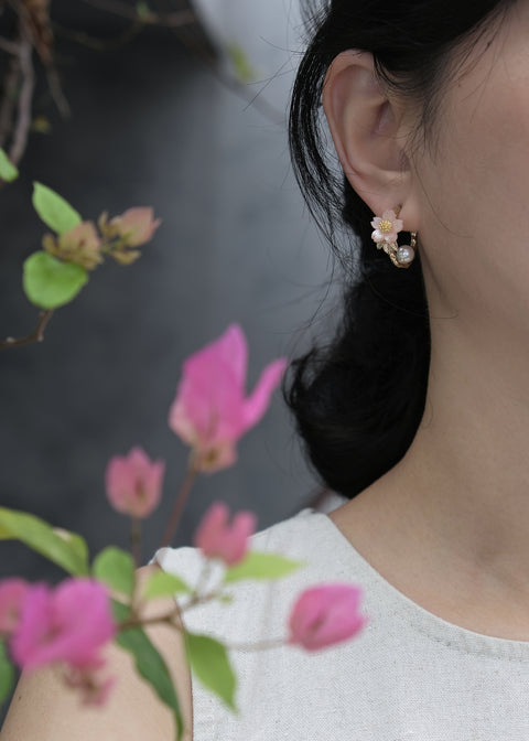 粉櫻珍珠C型耳環